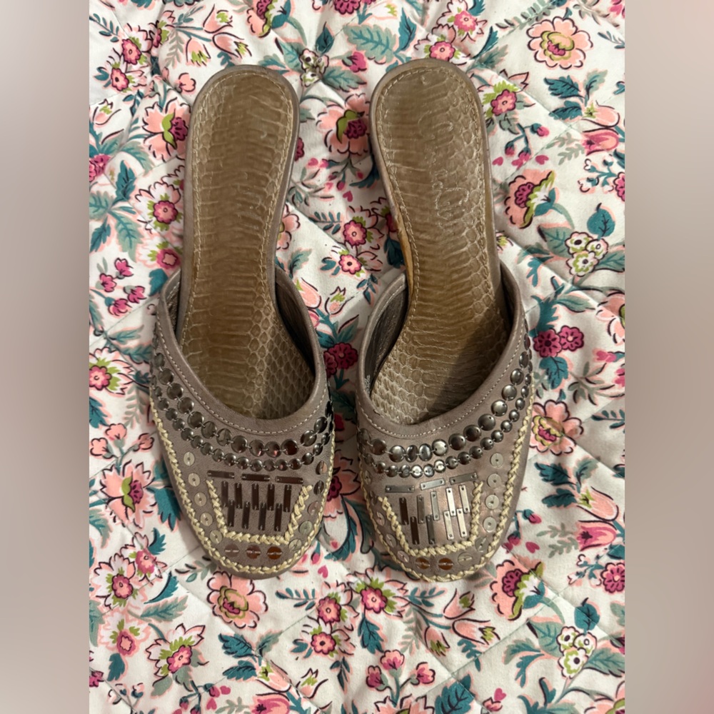 Sam & Libby’s Studded Taupe Slip-On Women’s Mules